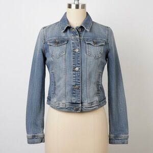 Vintage‎ Abercrombie & Fitch Womens Denim Jacket Medium Blue Y2K Crop Runs Small